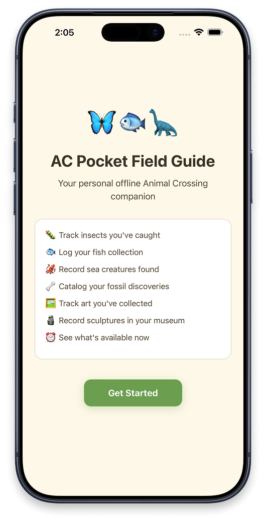 Mockup of the Animal Crossing companion app showing museum tracking