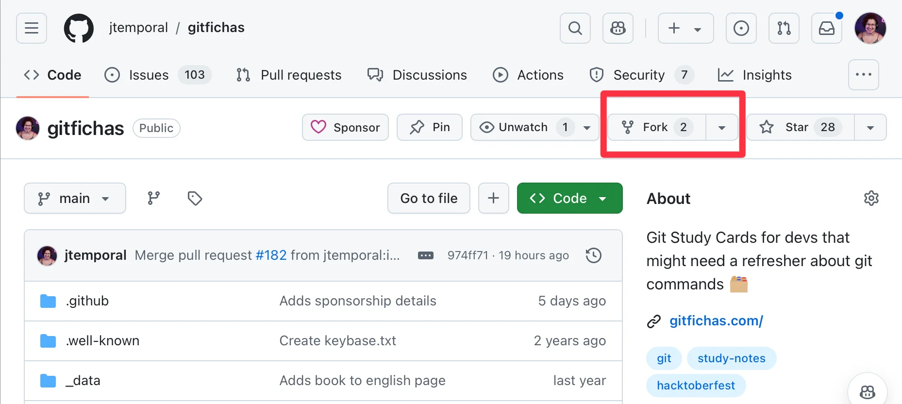 Fork button int the github interface