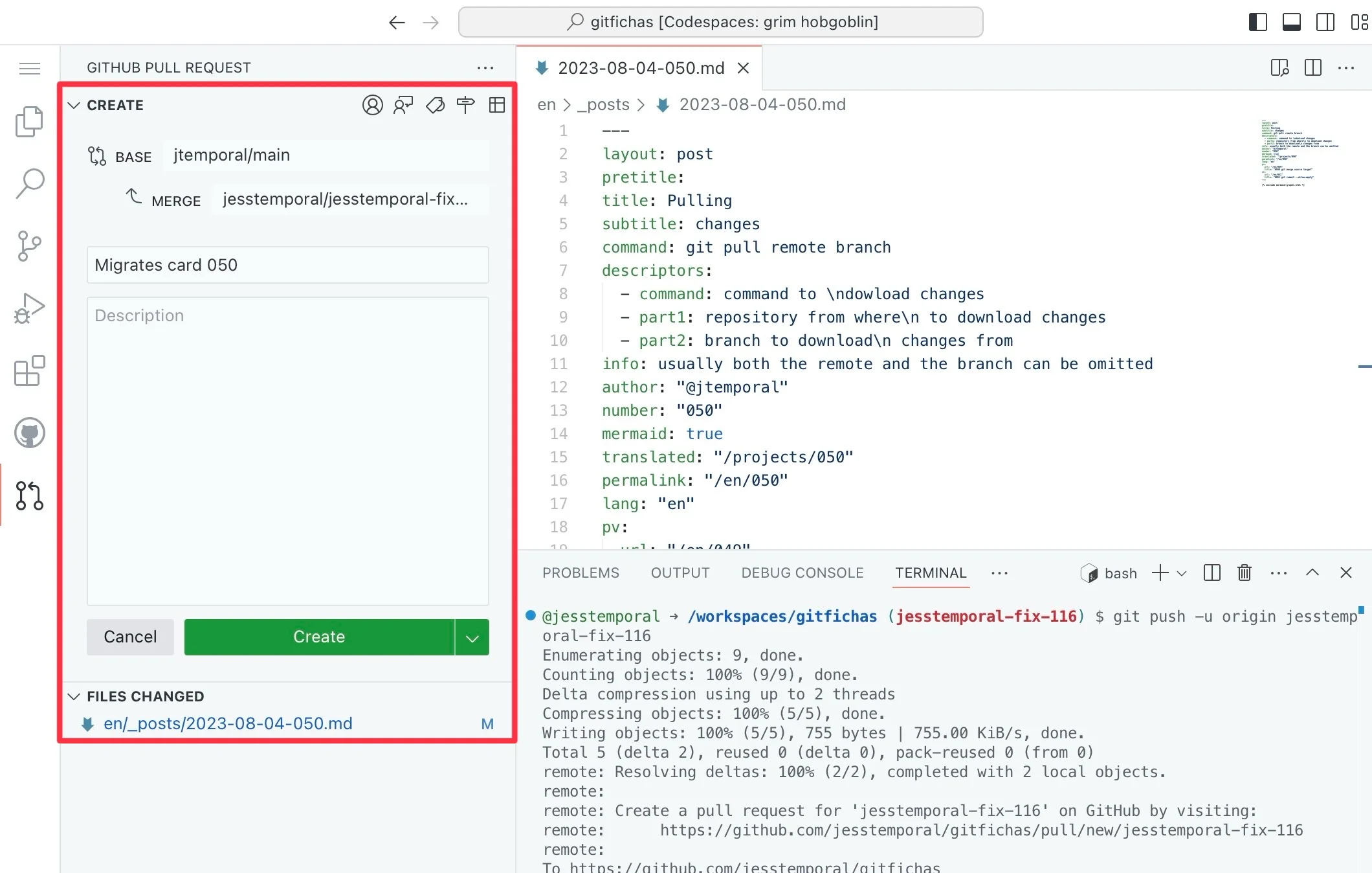 opening pull request from codespaces