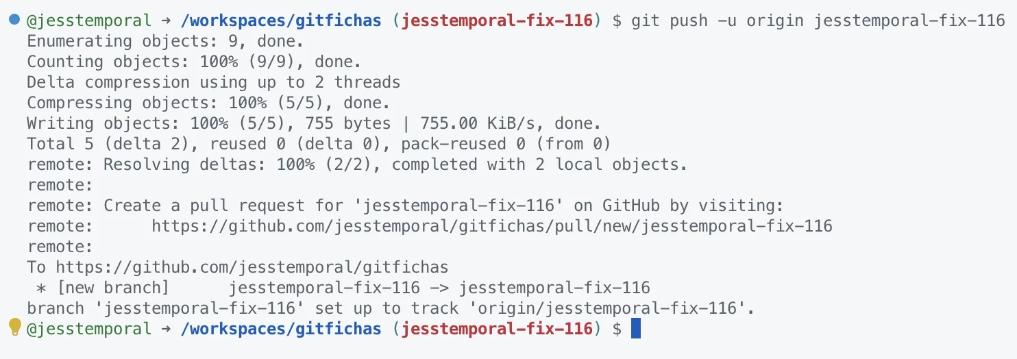 Result of git push and sending the code to the remote