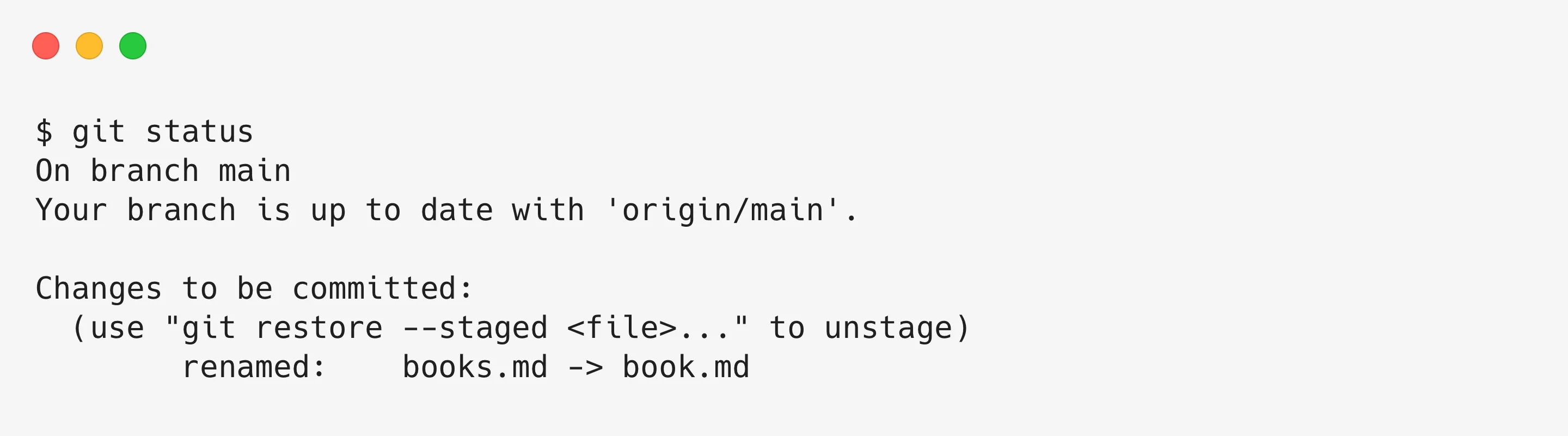 Git status showing the file was actually renamed