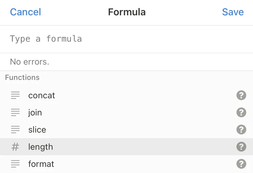 Formula writing menu